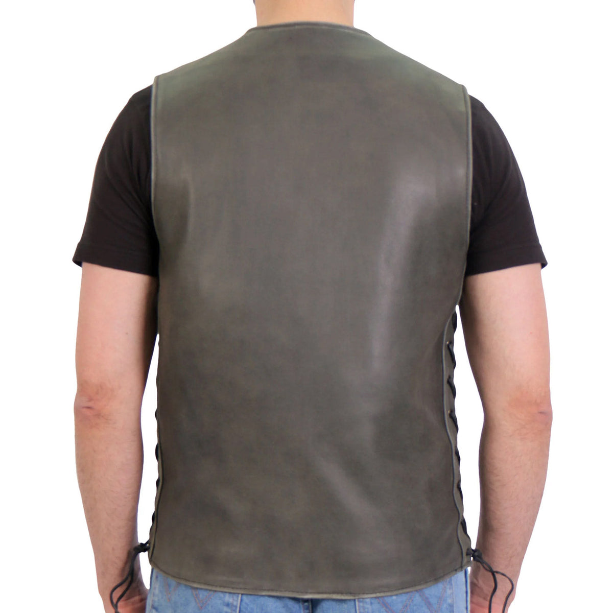 Hot Leathers VSM1041 Men's Rub-Off Grey 'Side Lace' Club Leather Vest — image 6