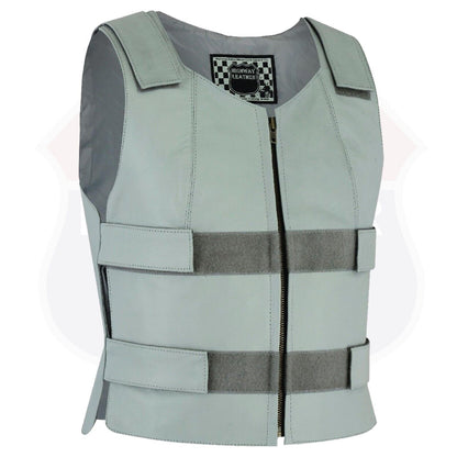 Gray bulletproof leather vest - SKU#14945Gray36 - HighwayLeather