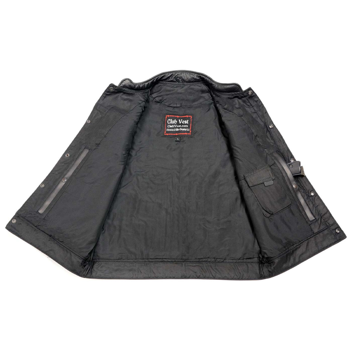 Club Vest CVM3710 Men’s Leather Black Open Neck Vest with Snap and Zip Front Closure — image 4