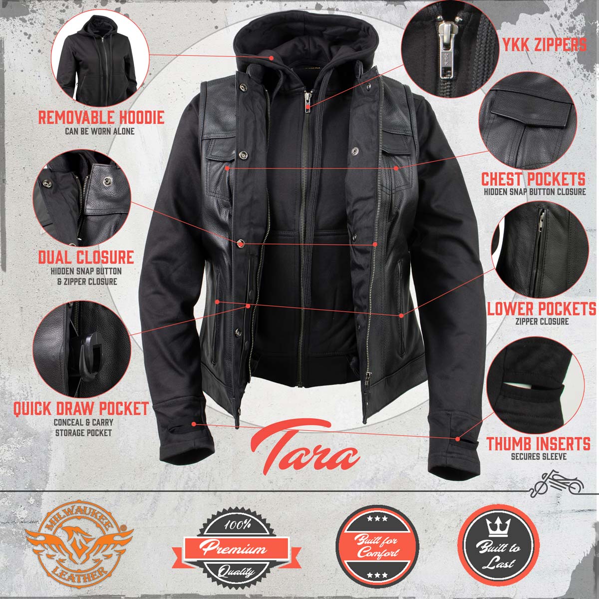 Milwaukee Leather Women's Tara Black Leather Motorcycle Rider 2-in-1 Convertible Hoodie Jacket Vest - LKL4712 - image 5