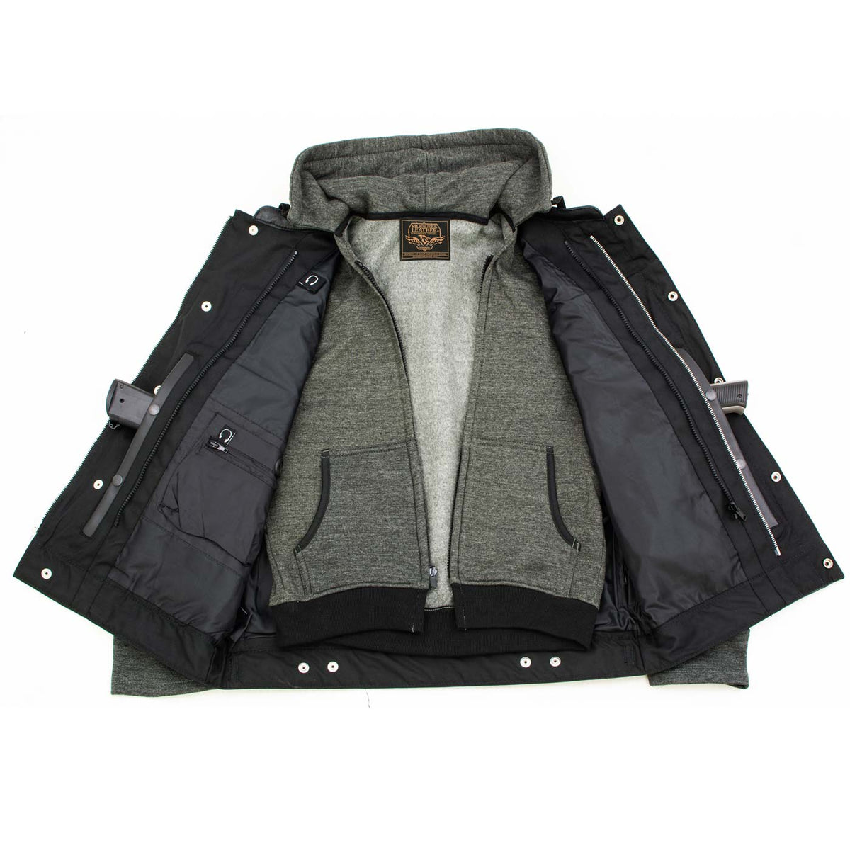 Milwaukee Leather LKM3785 Men's 2 in 1 Classic Black Premium Leather Motorcycle Hoodie Jacket w/ Convertible Vest — image 6