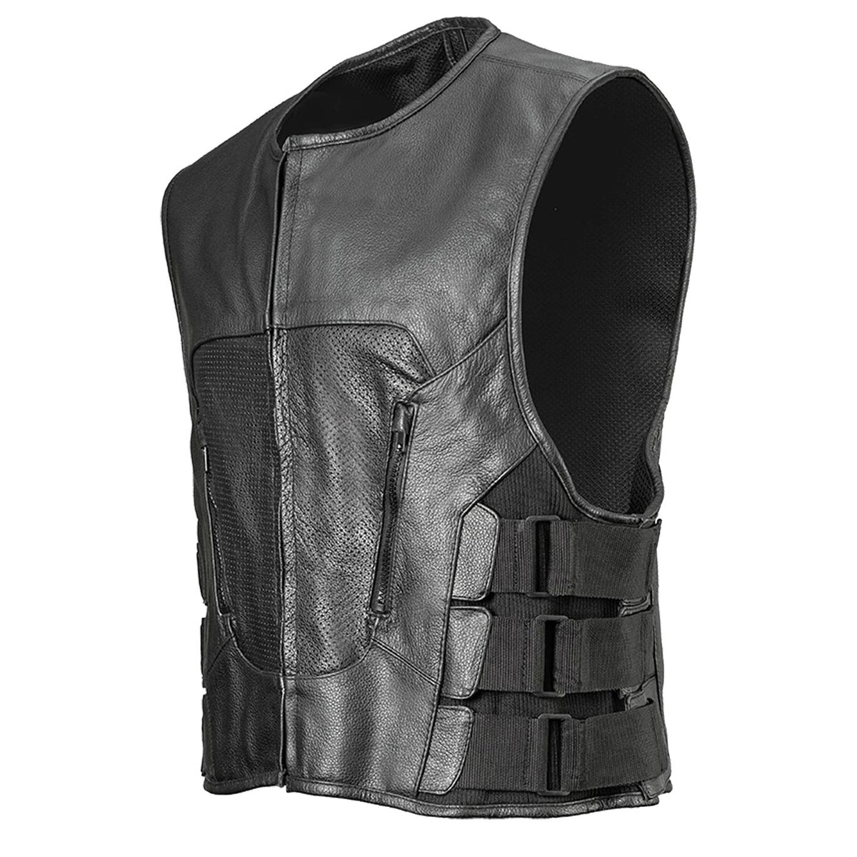 Milwaukee Leather LKM3786 Men's Swat Style Black Leather Motorcycle Riders Vest w/ Adjustable Side Velcro — image 4