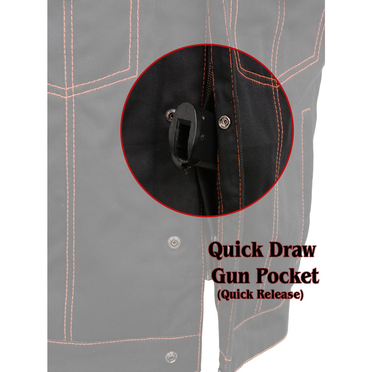 Milwaukee Leather MDM3037 Men’s Wrecker Club Vest – Black Denim & Leather, Diamond Quilt, Orange Stitch — image 5