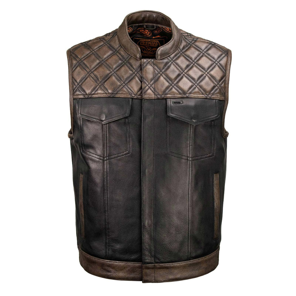 Milwaukee Leather MLM3529 Men's Black & Brown Paisley Lined Leather Vest w/ Accent Stitching & Armhole Trim — image 8