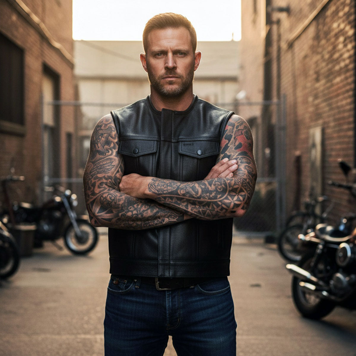 MMCC Men's Low Key Black Leather Motorcycle Vest - MMC30000 — image 2