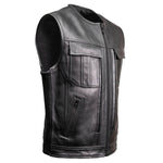 MMCC Men's Quick Draw Black Leather Motorcycle Vest - MMC30001 — image 1