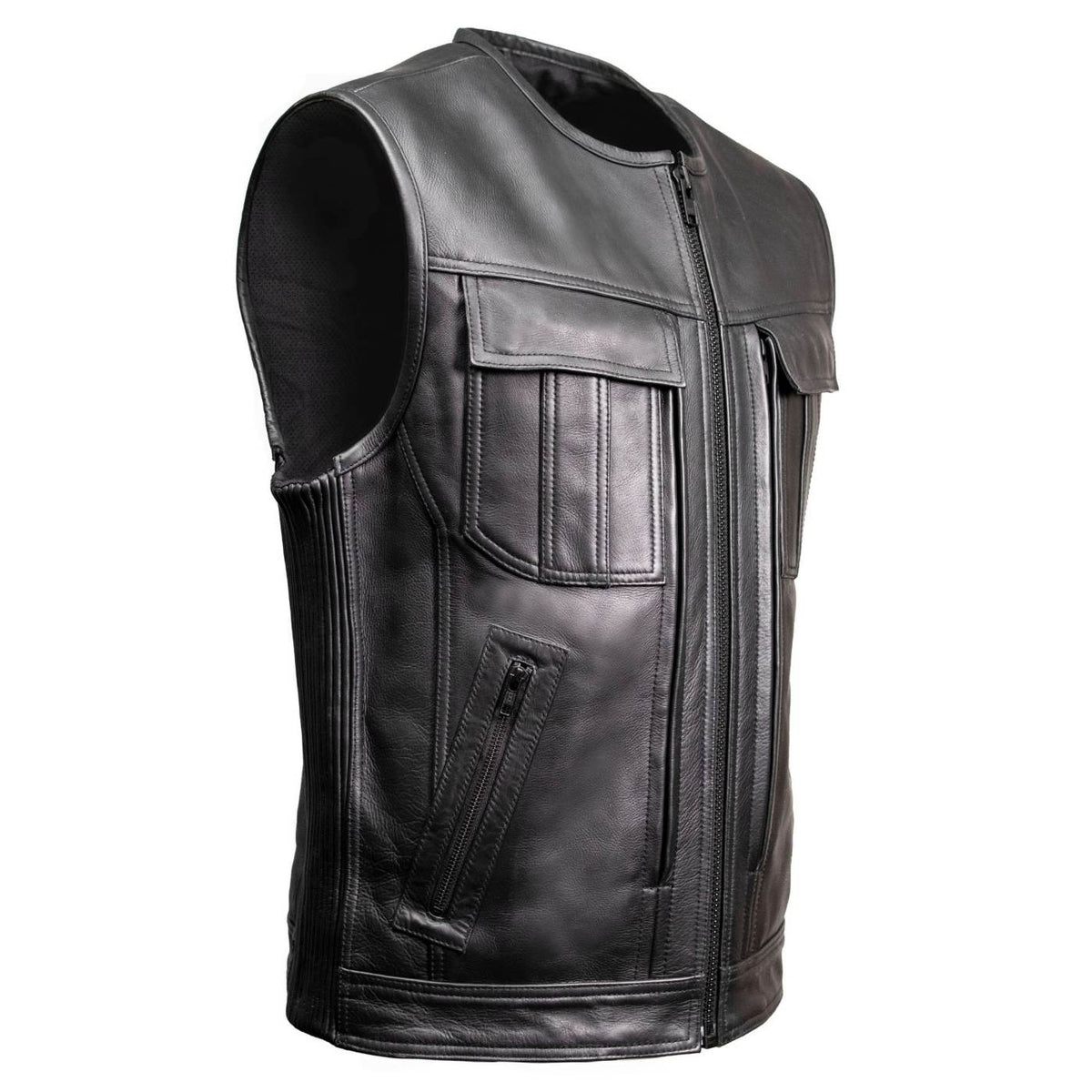MMCC Men's Quick Draw Black Leather Motorcycle Vest - MMC30001 — image 1