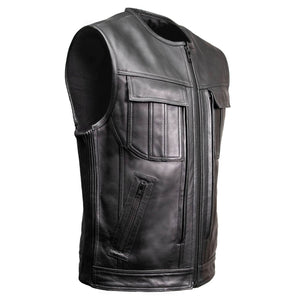 MMCC Men's Quick Draw Black Leather Motorcycle Vest - MMC30001 — image 1