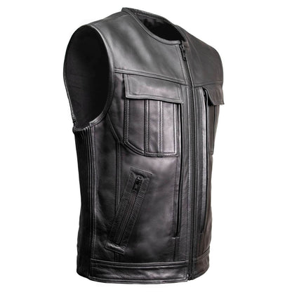 MMCC Men's Quick Draw Black Leather Motorcycle Vest - MMC30001 — image 1