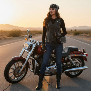 Moto Bling Duo: Premium Leather Vest with Matching Studded Bag