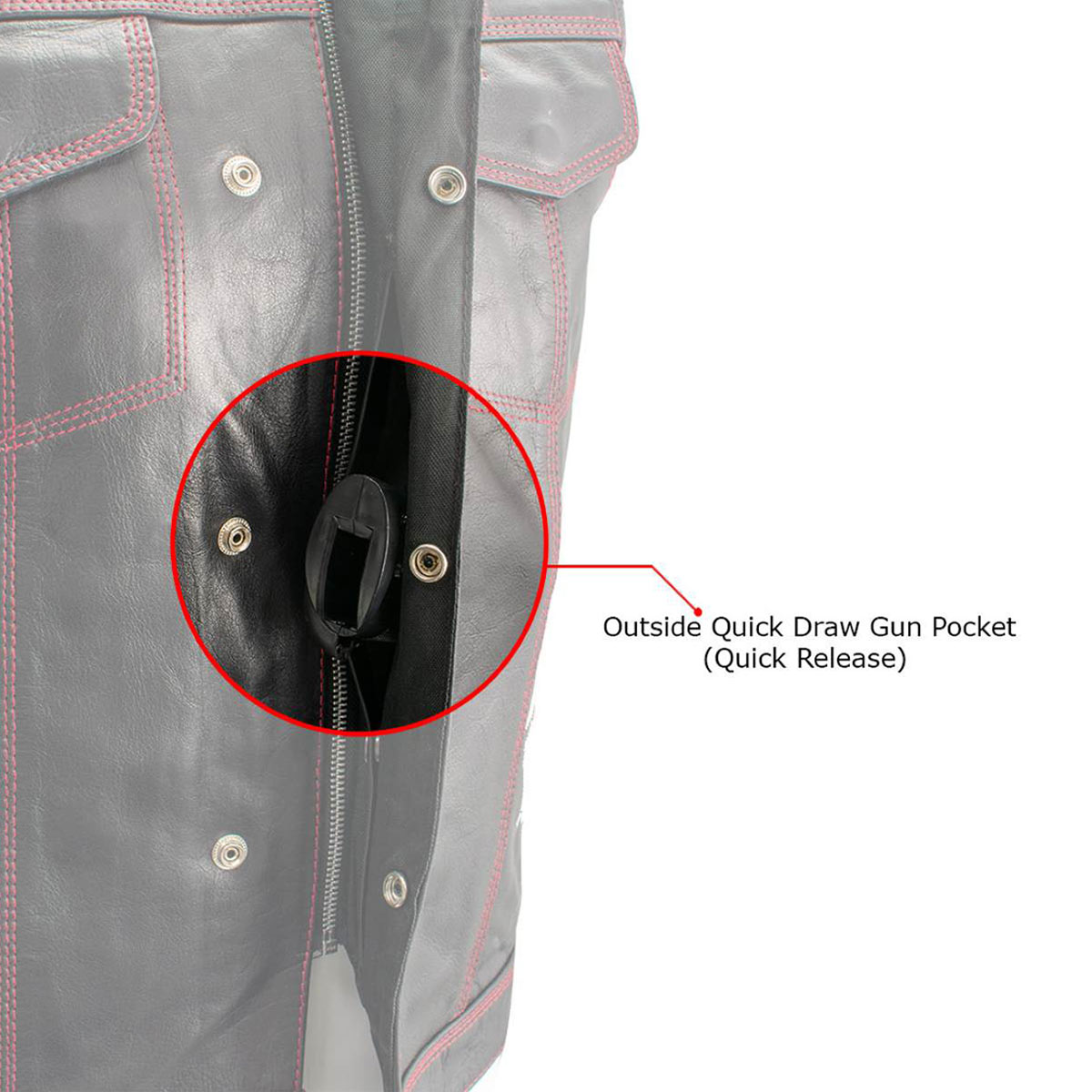 Milwaukee Leather LKM3780 Men's Black Premium Leather Motorcycle Rider Vest w/ Red Stitching and USA Inside Flag Lining — image 7