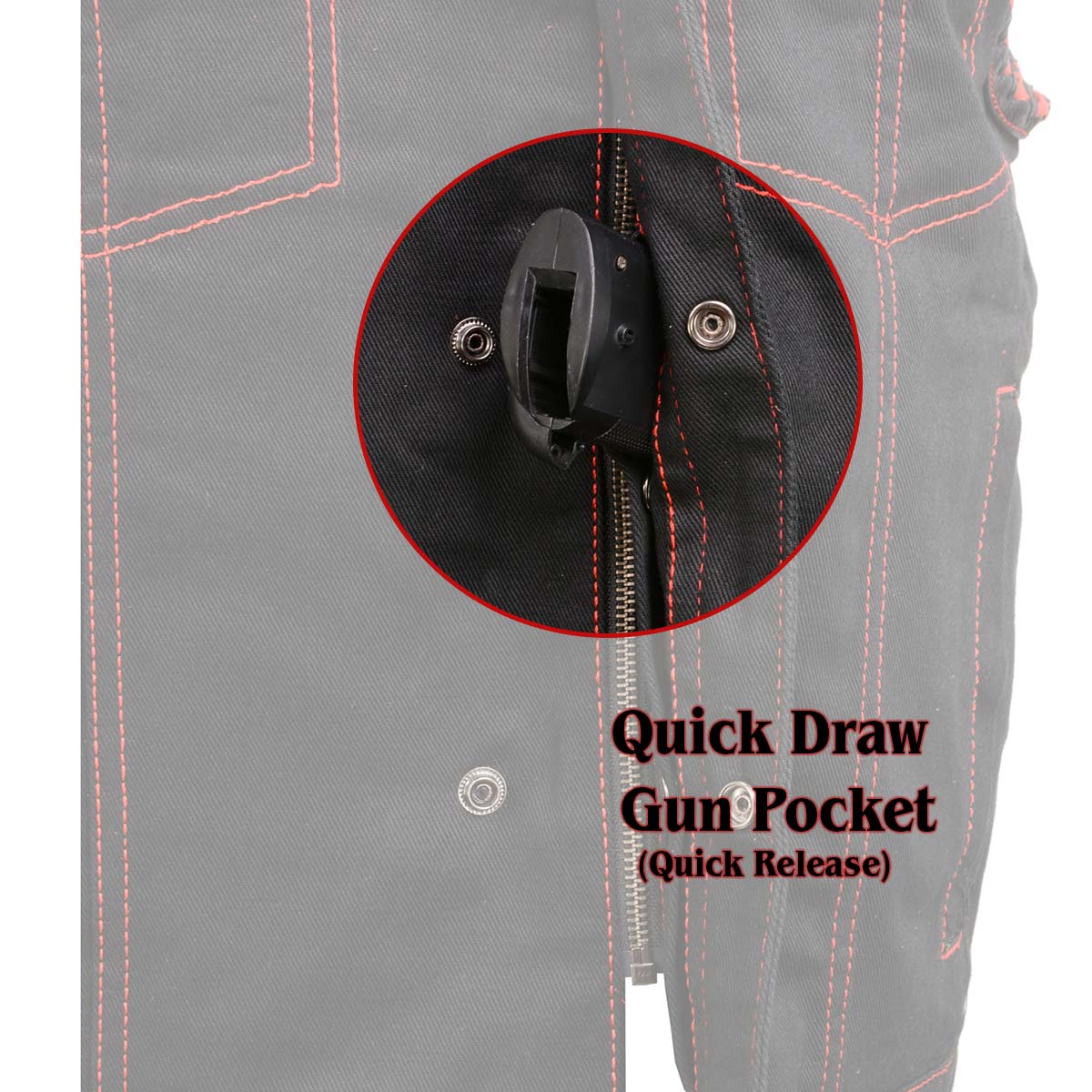 Milwaukee Leather MDM3036 Men’s Wrecker Club Vest – Black Denim & Leather, Diamond Quilt, Red Stitch — image 5