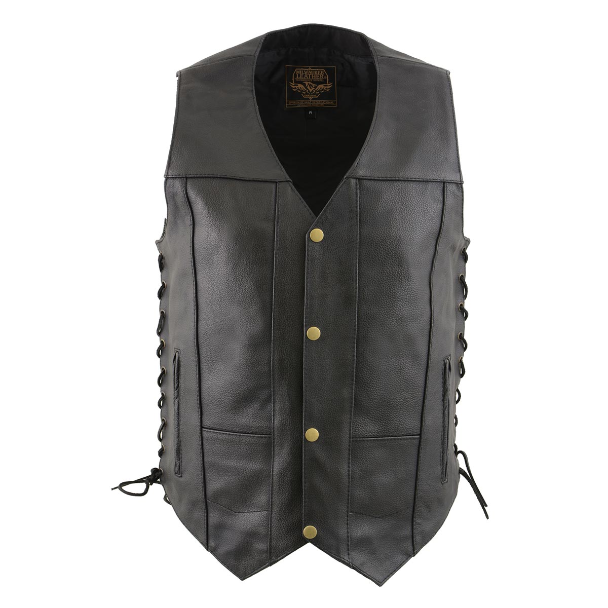Milwaukee leather LKM3787 Men's Classic Side Laced Black Leather Motorcycle Rider Biker Vest w/ Ten Pockets — image 6