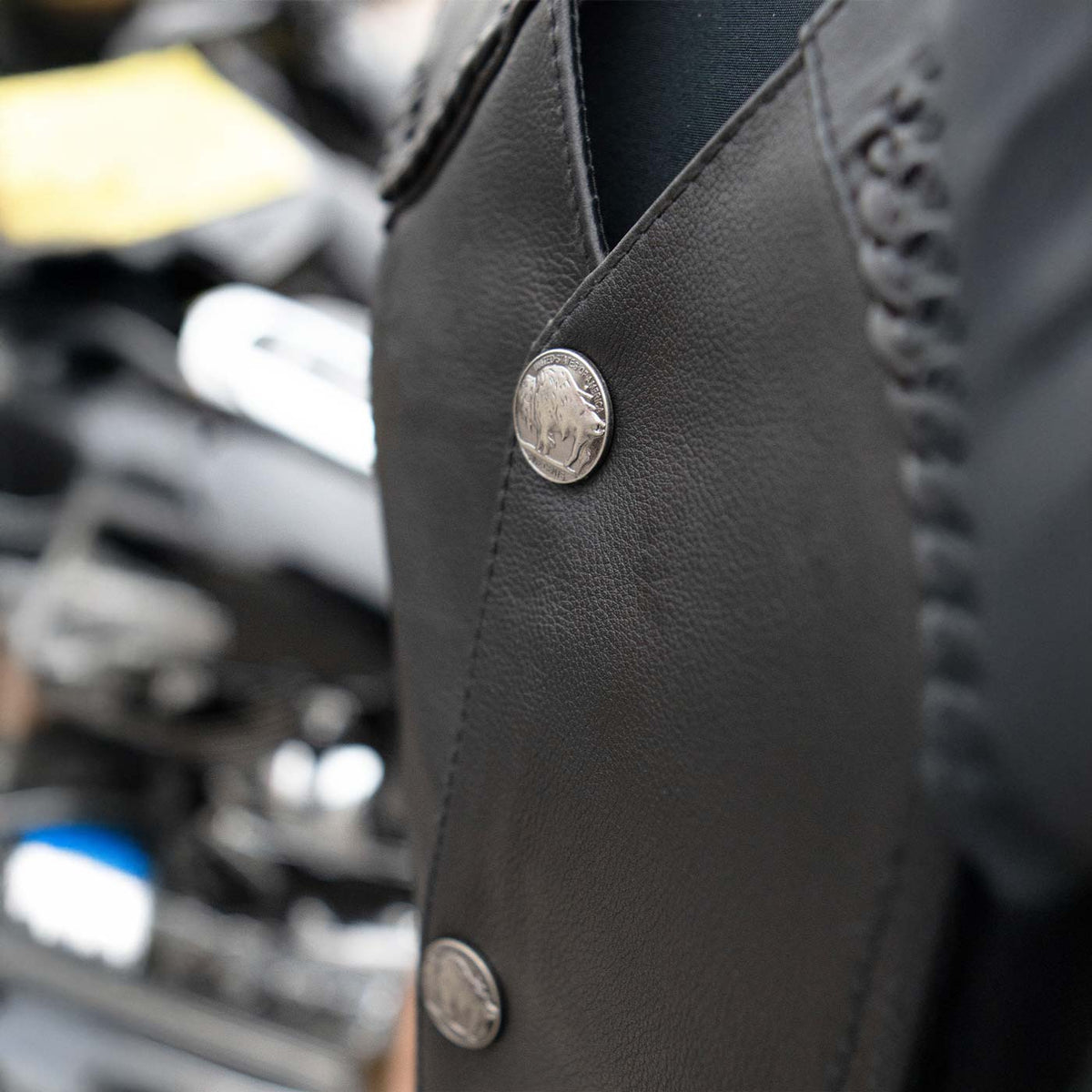 Hot Leathers VSM1008 Men's Black 'Buffalo Nickel Snap' Leather Vest — image 4