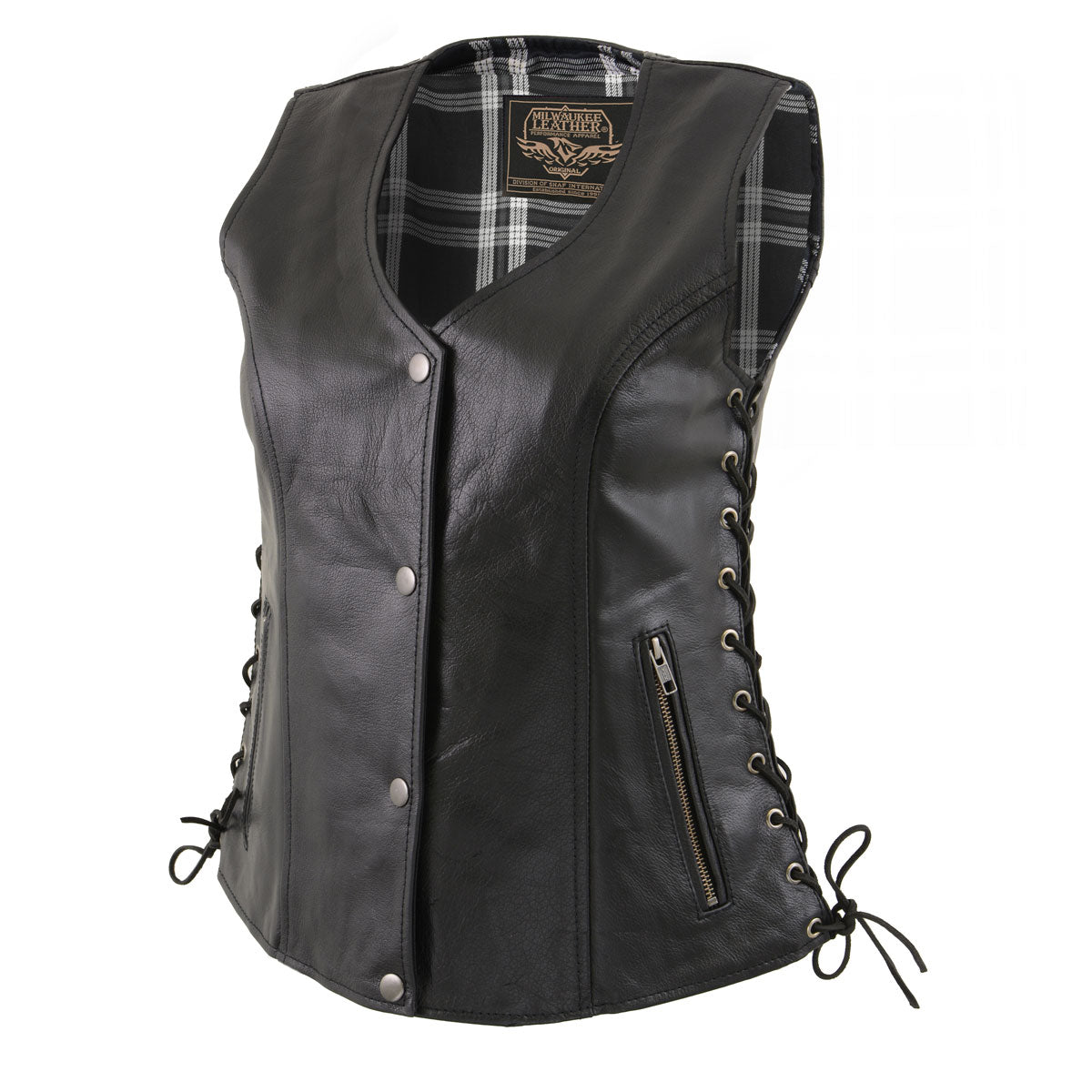 Milwaukee Leather LKL4710 Women's Black Premium Leather Motorcycle Biker Rider Vest w/ Snap Button Closure - image 9