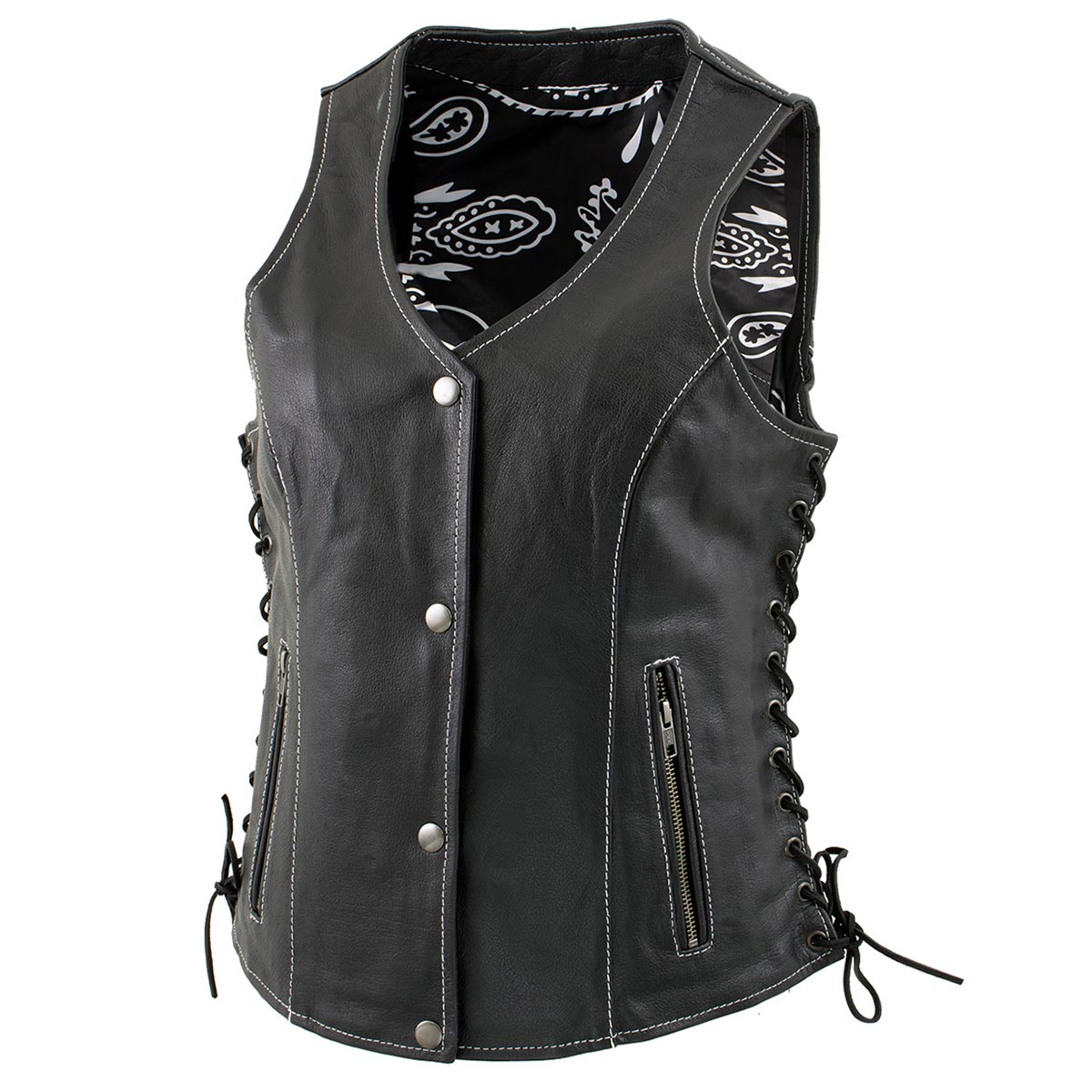 Milwaukee Leather LKL4711 Women's Black Premium Leather Motorcycle Vest with Side Lace Adjustment - image 6