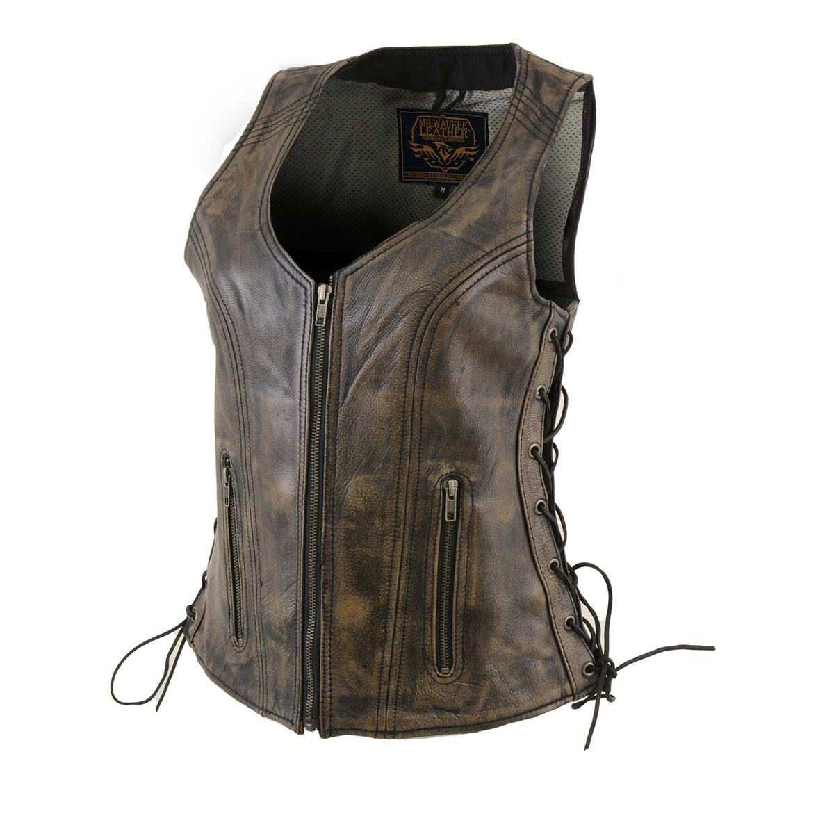 Milwaukee Leather Women's Bella Distressed Brown Leather Motorcycle Vest with Side Laces - LKL4719 - image 10
