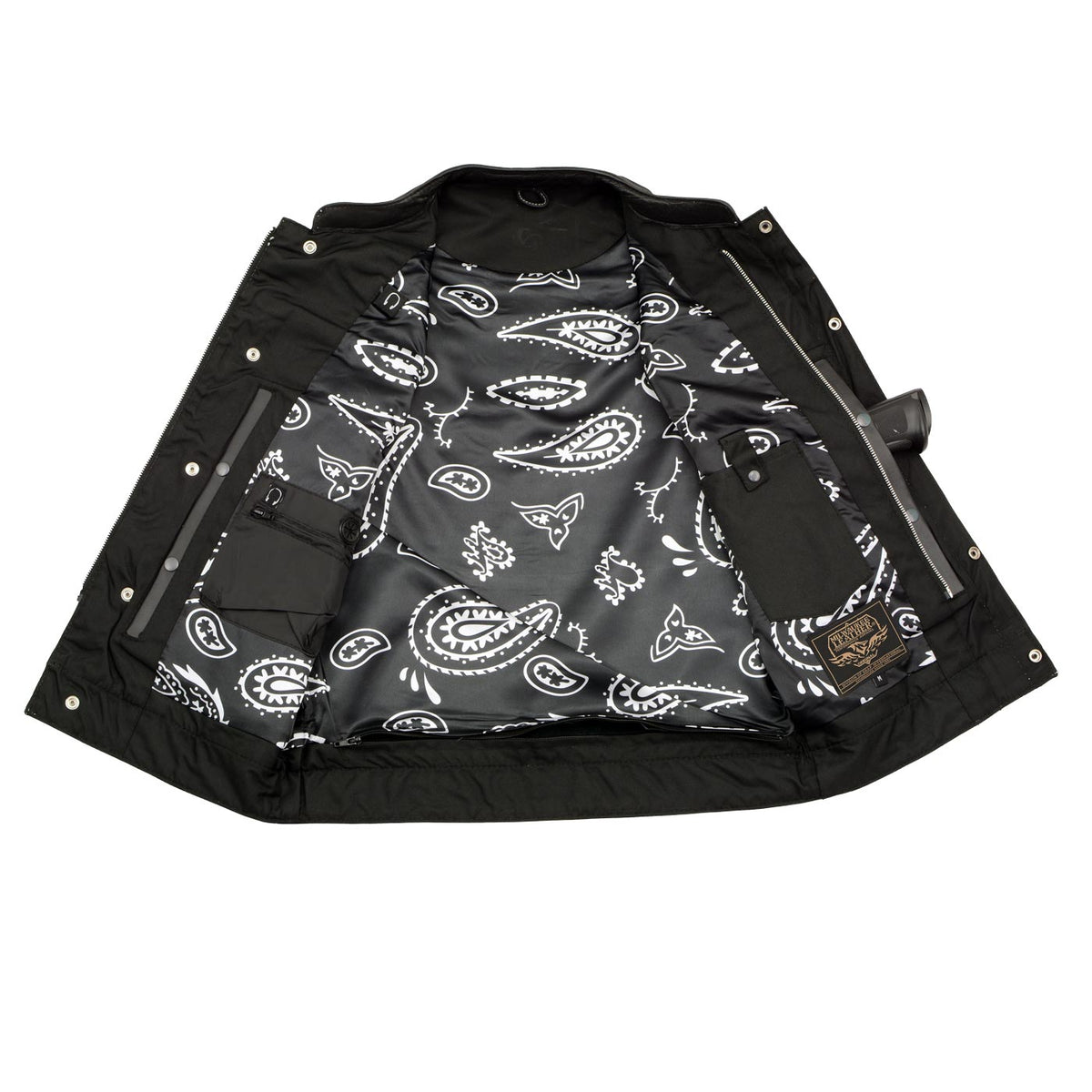 Milwaukee Leather LKM3781 Men's Black Premium Leather Motorcycle Biker Rider Vest w/ White Stitching and Paisley Liner — image 6