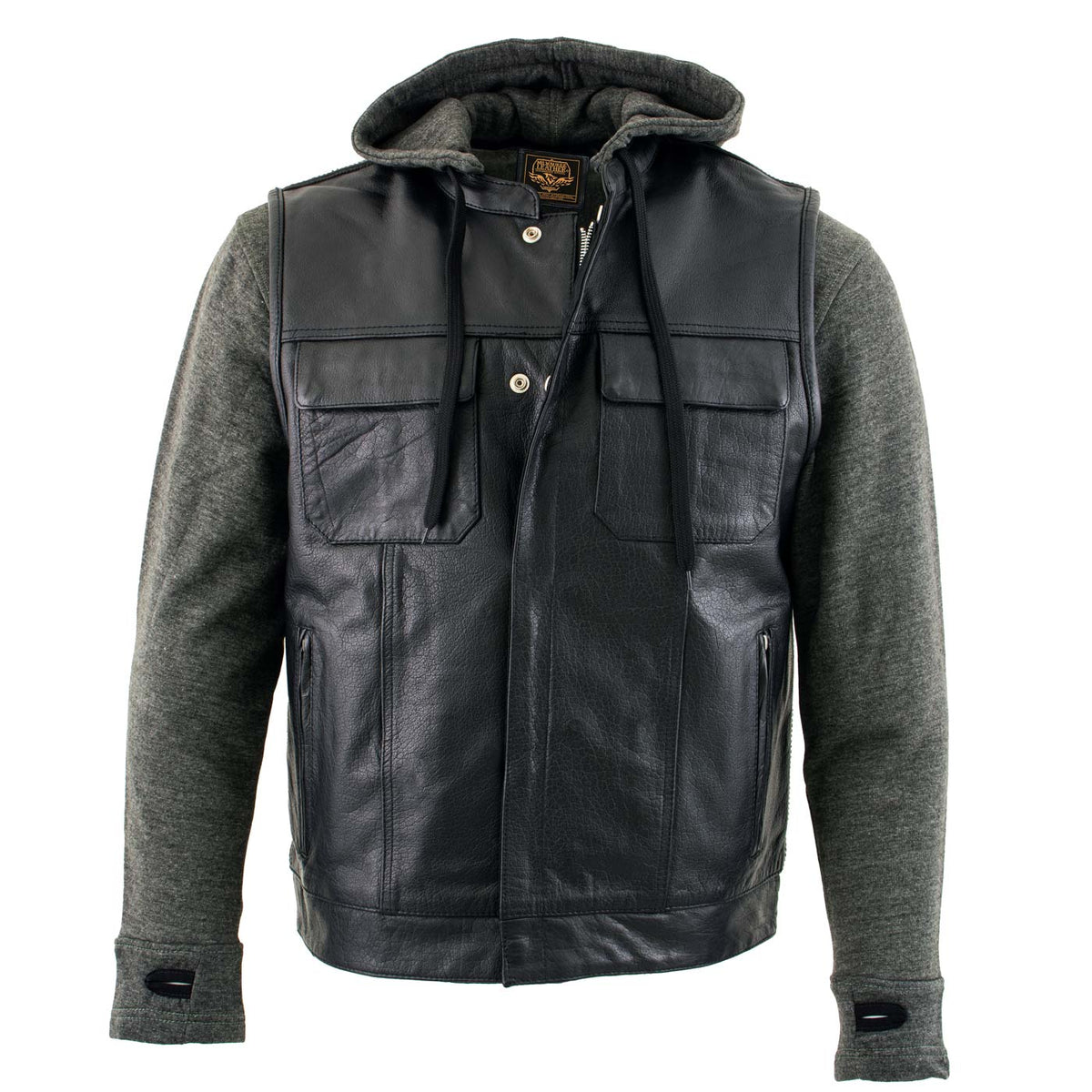 Milwaukee Leather LKM3785 Men's 2 in 1 Classic Black Premium Leather Motorcycle Hoodie Jacket w/ Convertible Vest — image 8