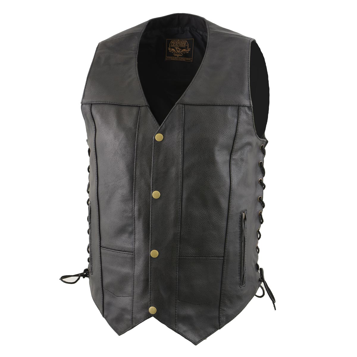 Milwaukee leather LKM3787 Men's Classic Side Laced Black Leather Motorcycle Rider Biker Vest w/ Ten Pockets — image 7