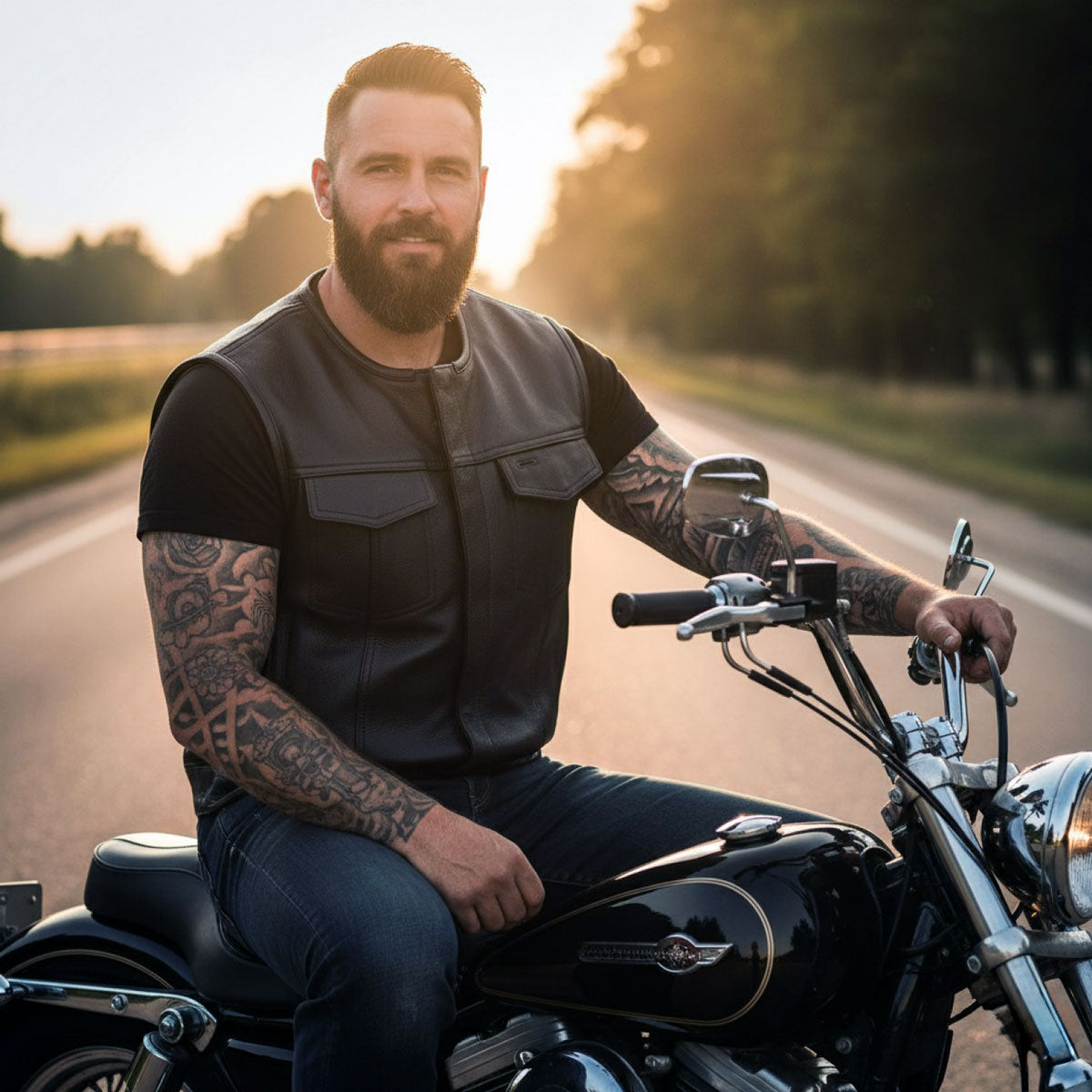 MMCC Men's Low Key Black Leather Motorcycle Vest - MMC30000 — image 8
