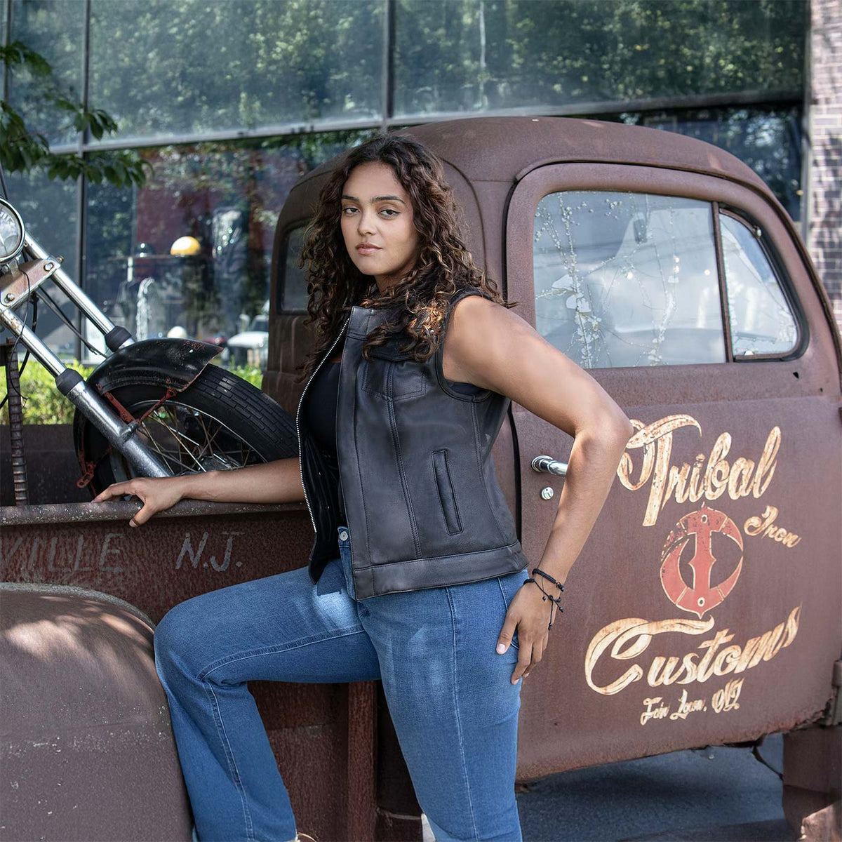 MMCC Women's Girls Club Black Leather Motorcycle Vest - MMC40005 - image 10