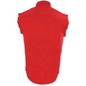 Men's Red Lightweight Sleeveless Denim Shirt