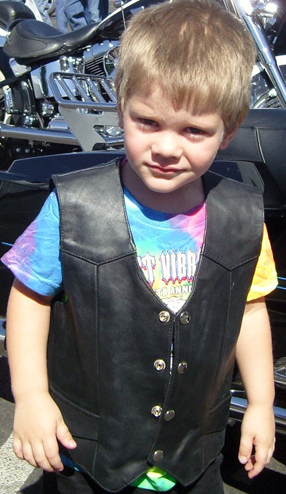 Kid's Unisex Classic Black Leather Motorcycle Western soft leather Vest - HighwayLeather