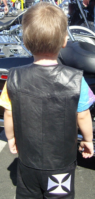 Kid's Unisex Classic Black Leather Motorcycle Western soft leather Vest - HighwayLeather