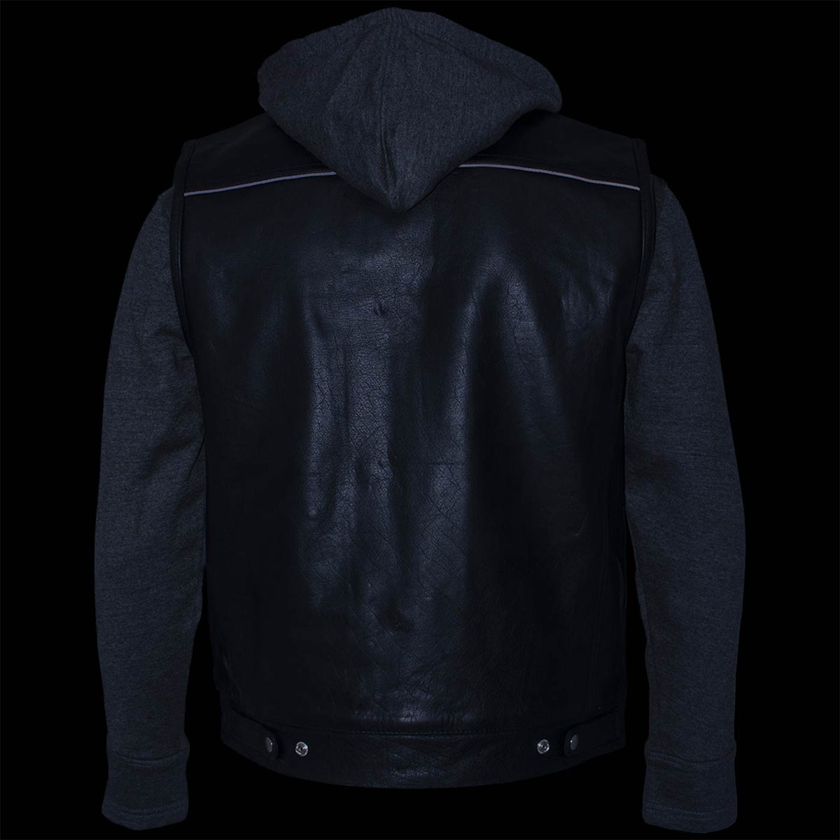 Milwaukee Leather LKM3785 Men's 2 in 1 Classic Black Premium Leather Motorcycle Hoodie Jacket w/ Convertible Vest — image 7