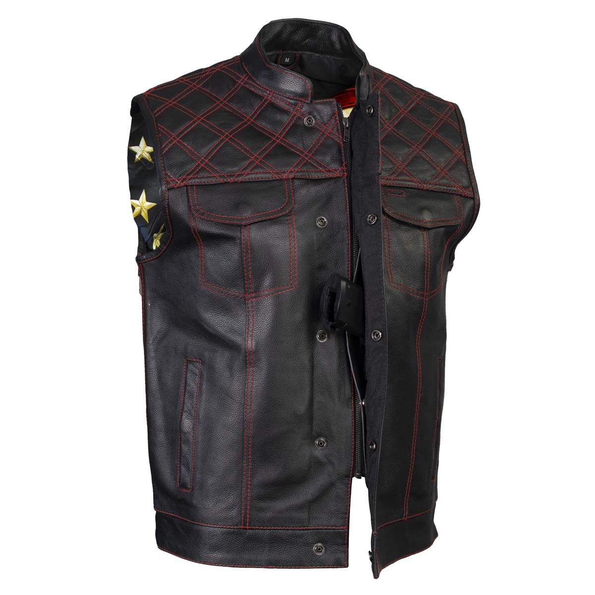 Milwaukee Leather LKM3782 Men's Classic Black Premium Leather Motorcycle Vest with USA Flag Liner — image 6