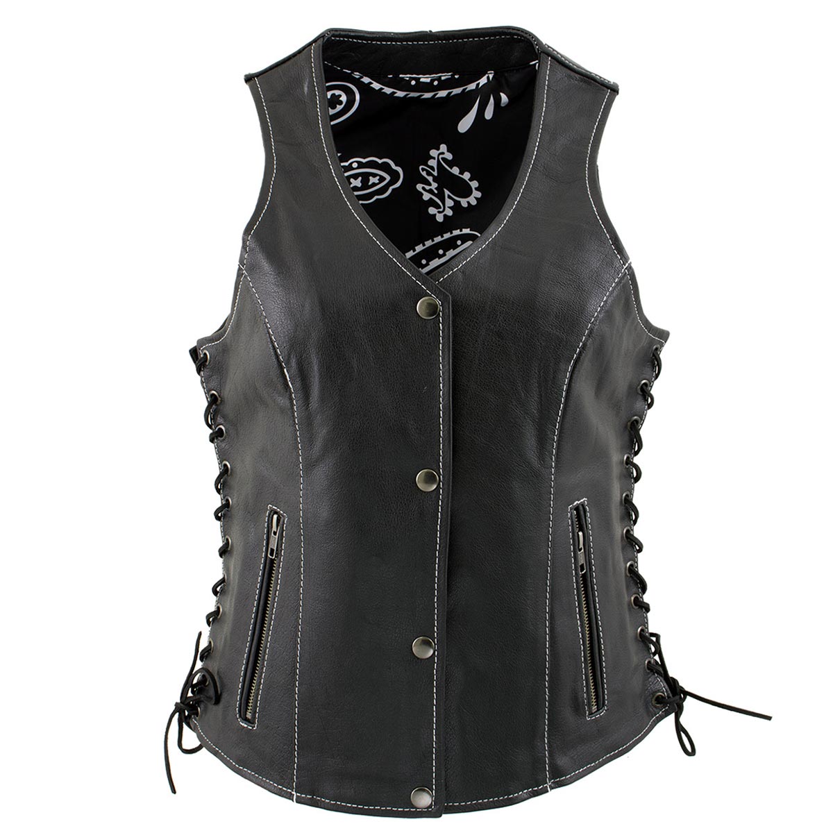 Milwaukee Leather LKL4711 Women's Black Premium Leather Motorcycle Vest with Side Lace Adjustment - image 7