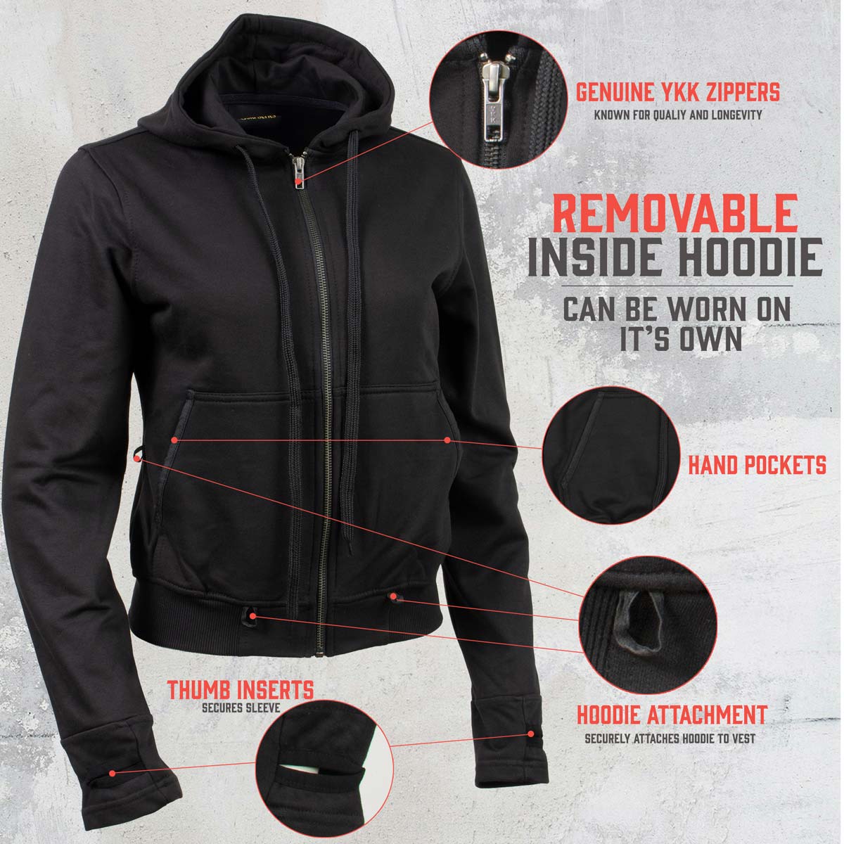 Milwaukee Leather Women's Tara Black Leather Motorcycle Rider 2-in-1 Convertible Hoodie Jacket Vest - LKL4712 - image 7