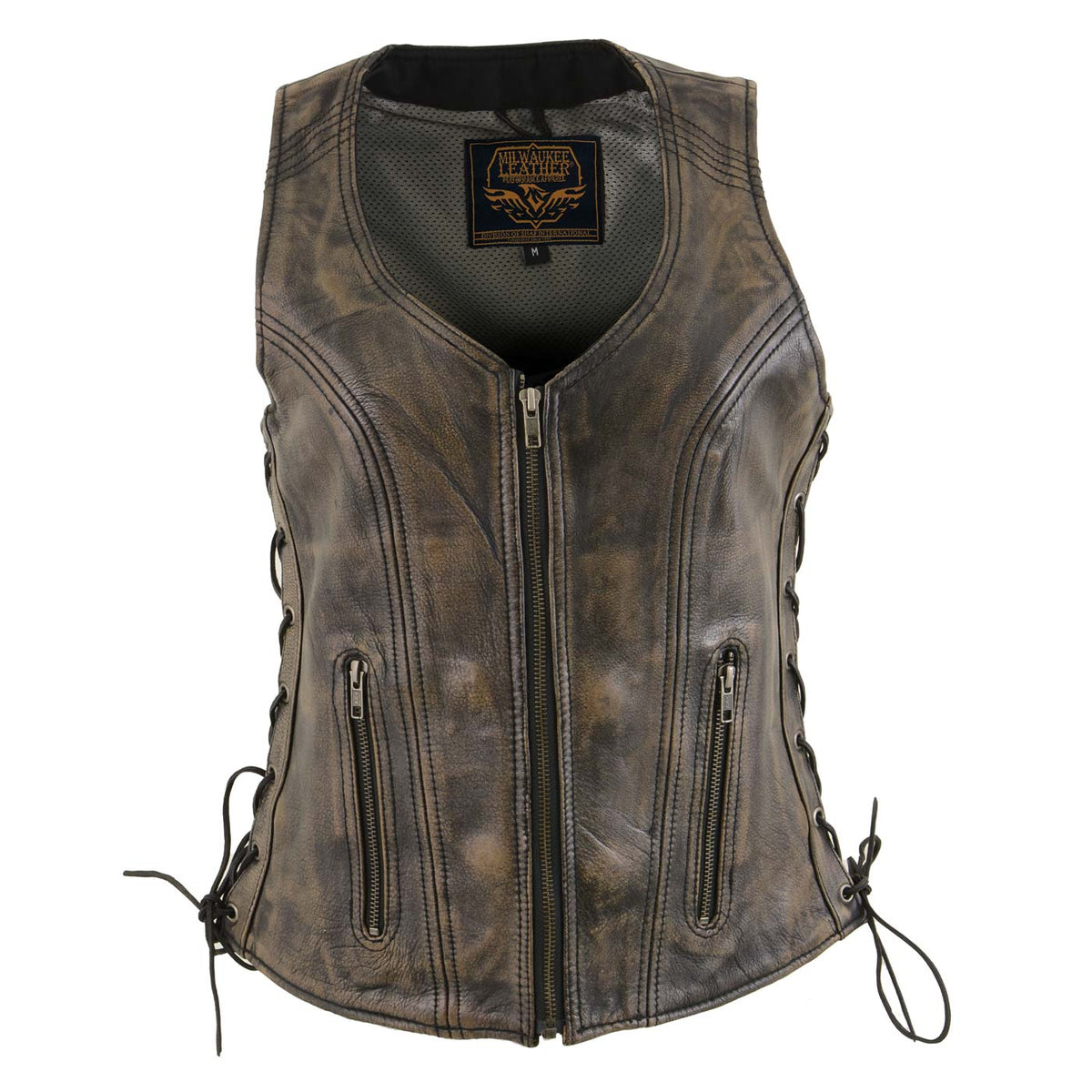 Milwaukee Leather Women's Bella Distressed Brown Leather Motorcycle Vest with Side Laces - LKL4719 - image 13