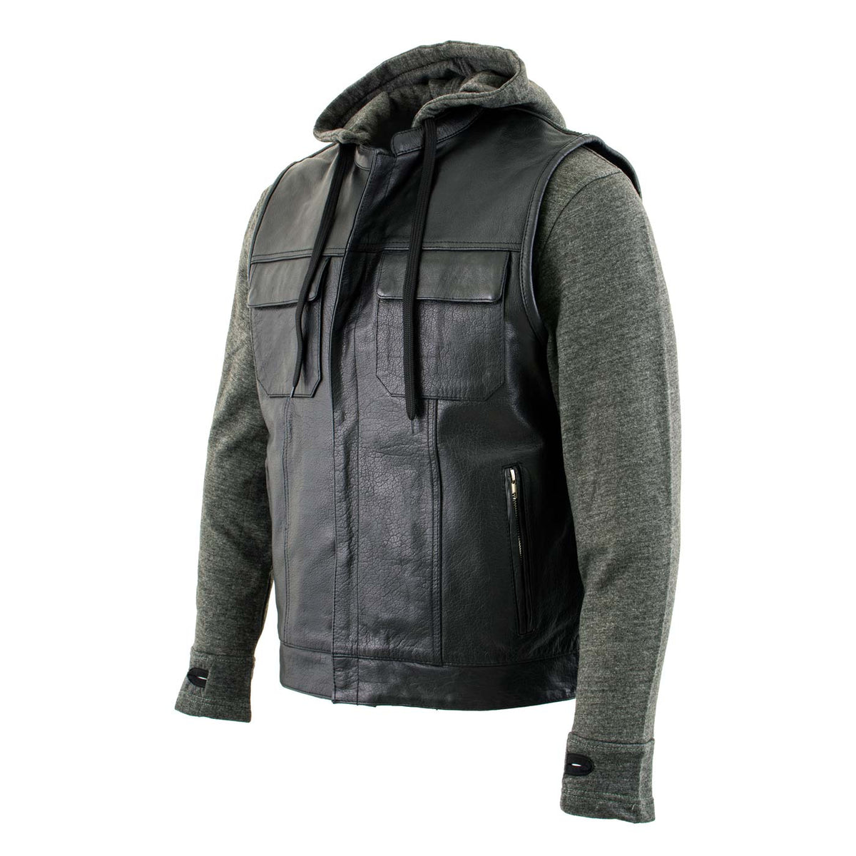 Milwaukee Leather LKM3785 Men's 2 in 1 Classic Black Premium Leather Motorcycle Hoodie Jacket w/ Convertible Vest — image 9