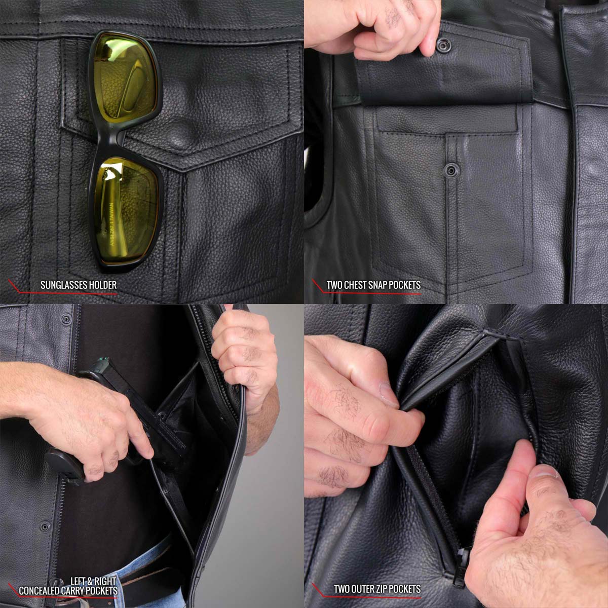 Hot Leathers VSM1052 Men's Black Patriotic Conceal and Carry Leather Vest — image 11
