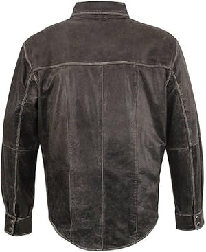 Men's Distressed Gray Lightweight Leather Snap Front club Shirt