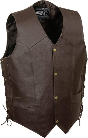 Men's Side Lace Leather Vest w/ Indian Head