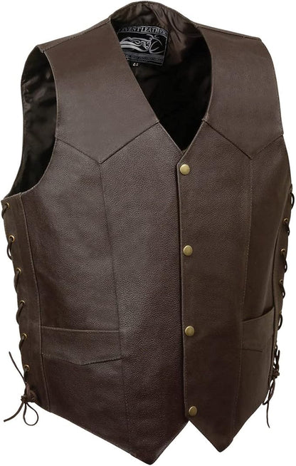 Men's Side Lace Leather Vest w/ Eagle Head & Stars