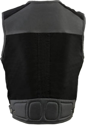 Men's Leather & Canvas Zipper Front Super Utility Multi Pocket Vest