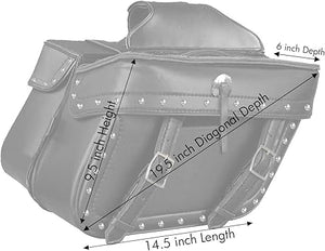 Zip Off PVC Studded Throw Over Saddle Bag w/ Bonus Side Pockets (14X12X6X21)
