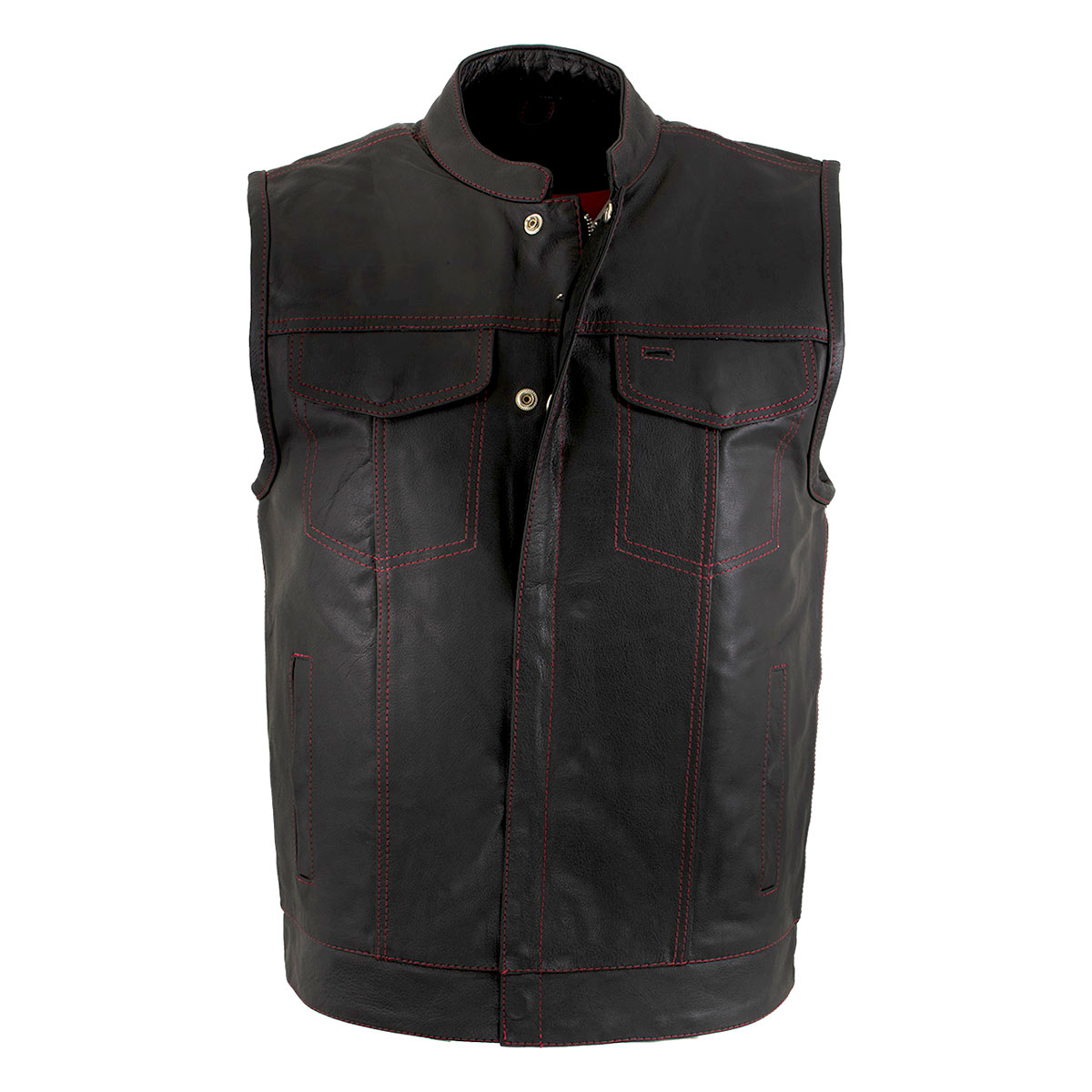 Milwaukee Leather LKM3780 Men's Black Premium Leather Motorcycle Rider Vest w/ Red Stitching and USA Inside Flag Lining — image 9
