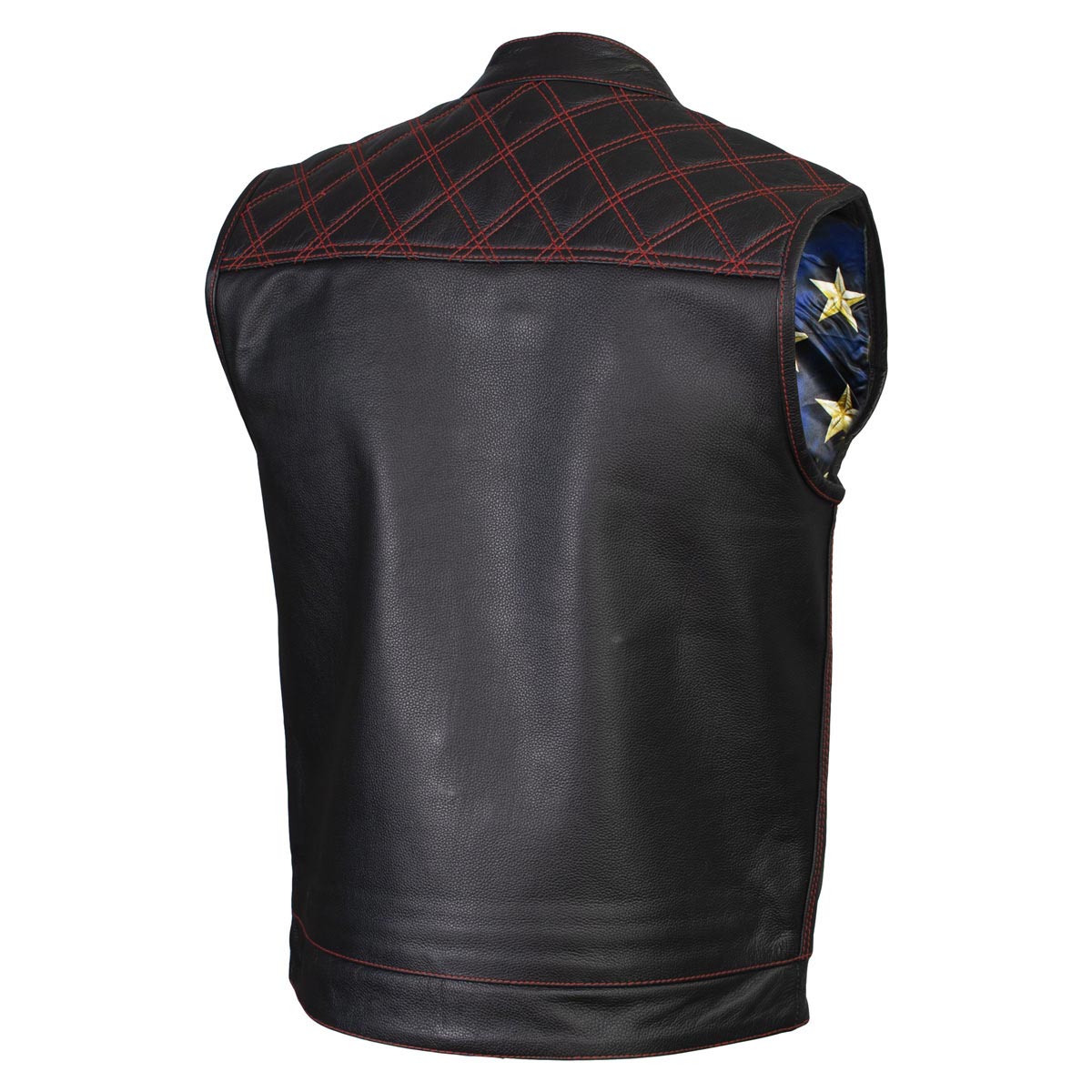 Milwaukee Leather LKM3782 Men's Classic Black Premium Leather Motorcycle Vest with USA Flag Liner — image 8