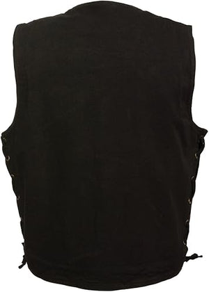 Men's Side Lace Denim Vest w/ Chest Pockets