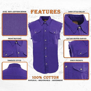 Men's Purple Lightweight Sleeveless Denim Shirt