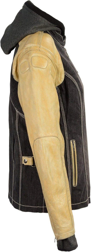 Women's Two Tone Denim & Leather Scuba Jacket w/ Full Hoodie Jacket Liner