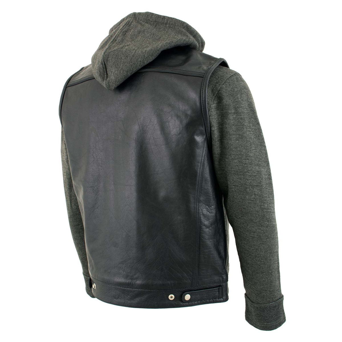 Milwaukee Leather LKM3785 Men's 2 in 1 Classic Black Premium Leather Motorcycle Hoodie Jacket w/ Convertible Vest — image 10