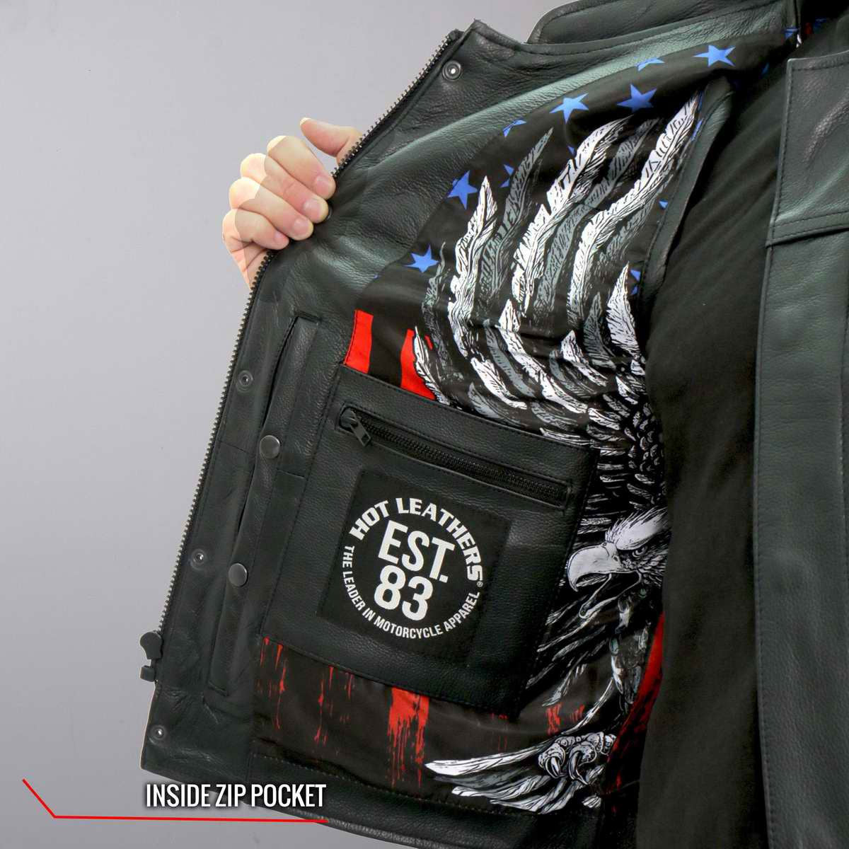 Hot Leathers VSM1052 Men's Black Patriotic Conceal and Carry Leather Vest — image 13