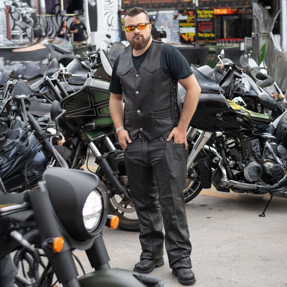 Hot Leathers VSM1008 Men's Black 'Buffalo Nickel Snap' Leather Vest — image 10