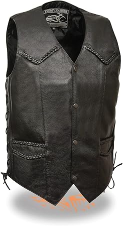 Men's Classic Side Lace Biker Vest w/ Braiding
